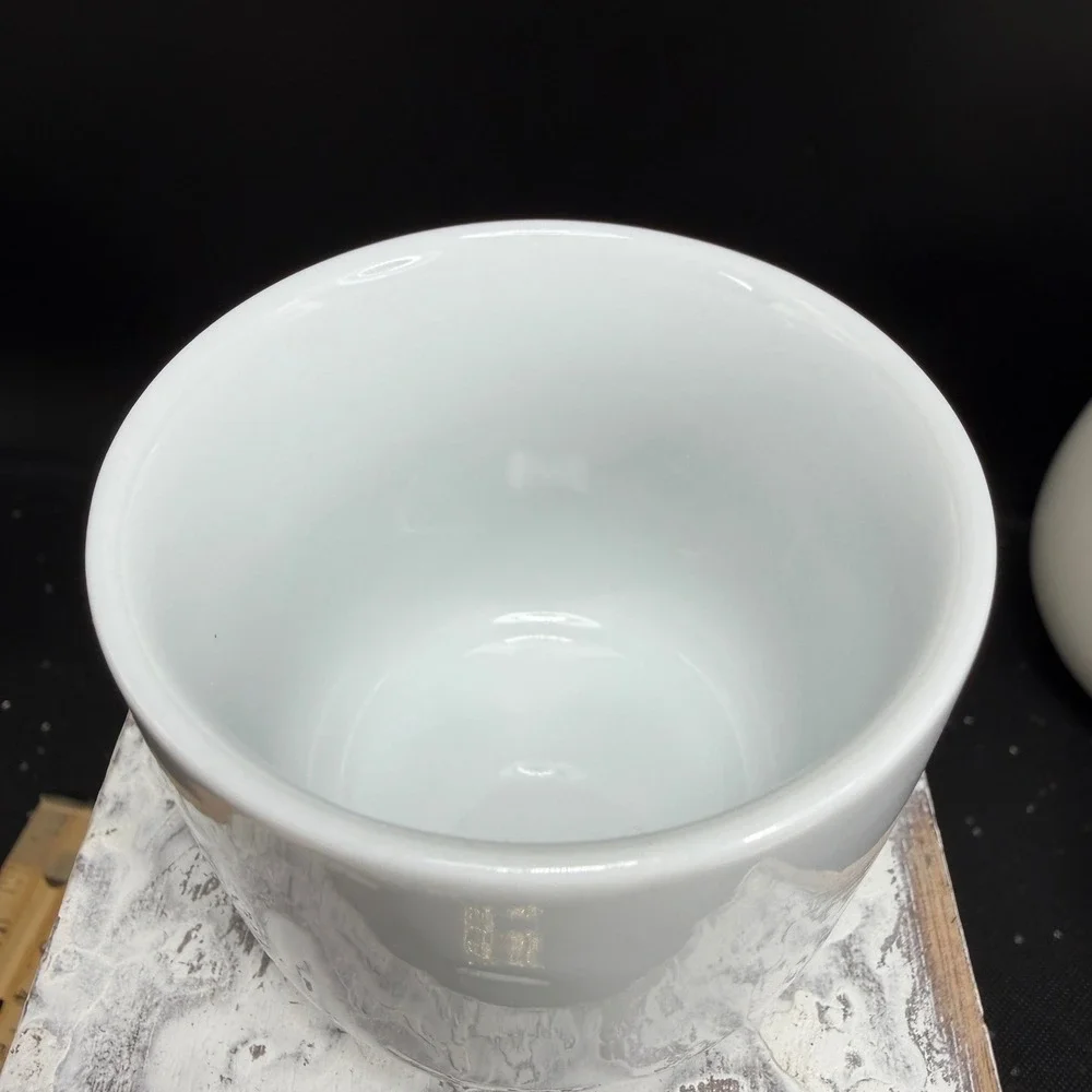 Pier 1 Imports White Ceramic Tea Sake Cups Mugs‎ Handleless Minimalist Set 2